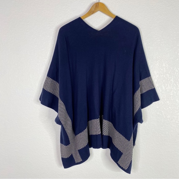 CAbi Blue & Gray Cotton Blend Reversible Wrap Sweater Poncho - Picture 8 of 8